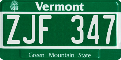 VT license plate ZJF347