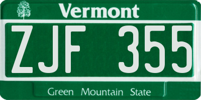 VT license plate ZJF355