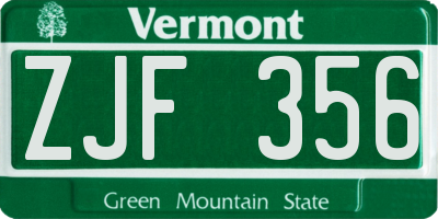 VT license plate ZJF356