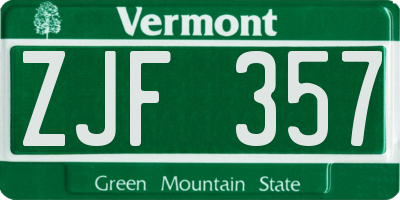 VT license plate ZJF357