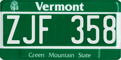 VT license plate ZJF358