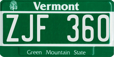 VT license plate ZJF360