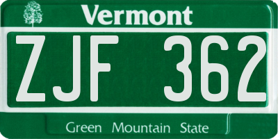 VT license plate ZJF362