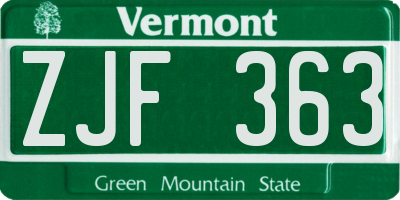 VT license plate ZJF363