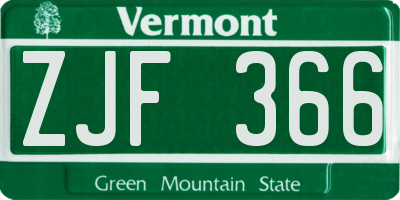 VT license plate ZJF366