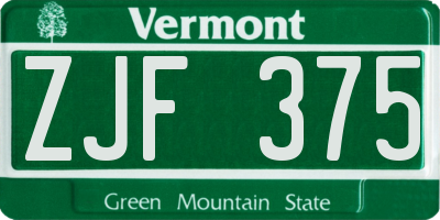 VT license plate ZJF375