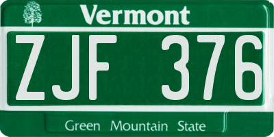 VT license plate ZJF376