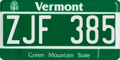 VT license plate ZJF385