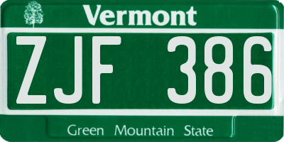 VT license plate ZJF386