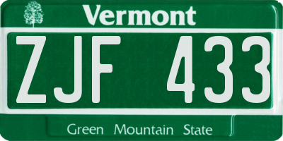 VT license plate ZJF433