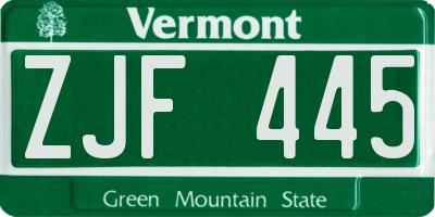 VT license plate ZJF445