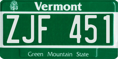 VT license plate ZJF451