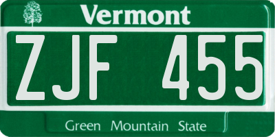 VT license plate ZJF455