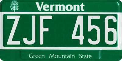 VT license plate ZJF456