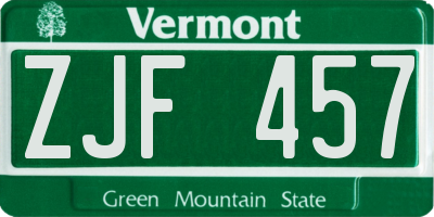 VT license plate ZJF457