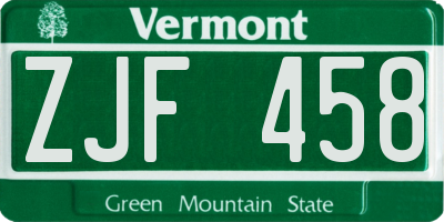 VT license plate ZJF458