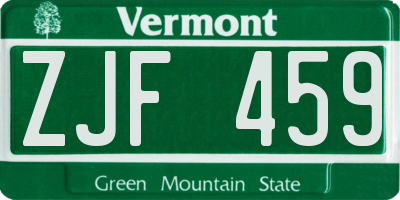 VT license plate ZJF459