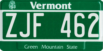 VT license plate ZJF462