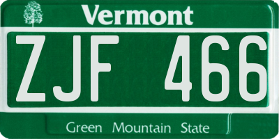 VT license plate ZJF466
