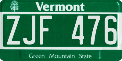 VT license plate ZJF476