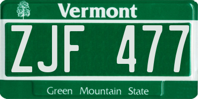 VT license plate ZJF477