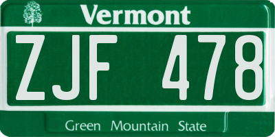VT license plate ZJF478