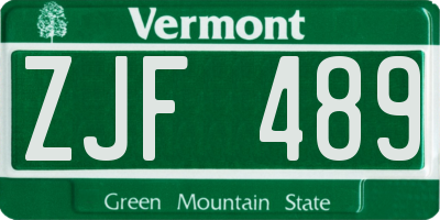 VT license plate ZJF489