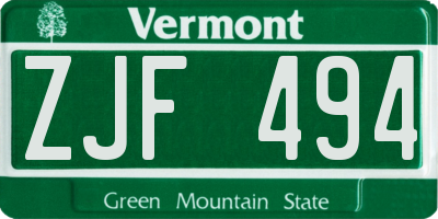 VT license plate ZJF494