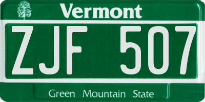 VT license plate ZJF507