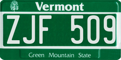 VT license plate ZJF509