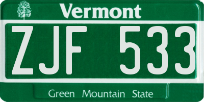 VT license plate ZJF533