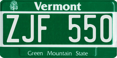 VT license plate ZJF550