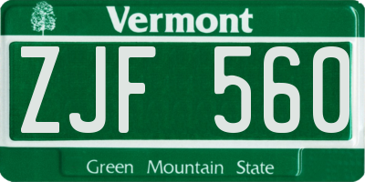 VT license plate ZJF560