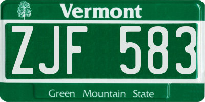VT license plate ZJF583