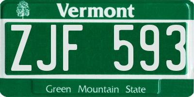VT license plate ZJF593