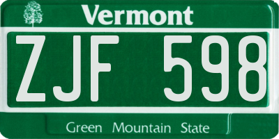 VT license plate ZJF598