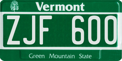 VT license plate ZJF600
