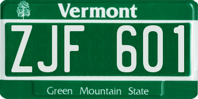 VT license plate ZJF601
