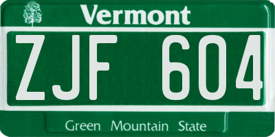 VT license plate ZJF604