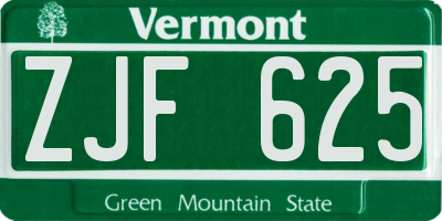 VT license plate ZJF625
