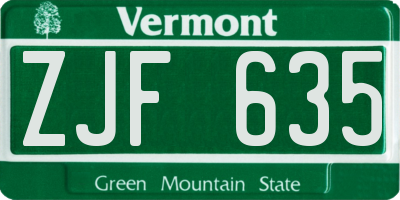 VT license plate ZJF635