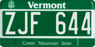 VT license plate ZJF644