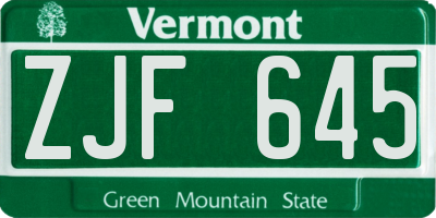 VT license plate ZJF645