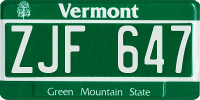 VT license plate ZJF647
