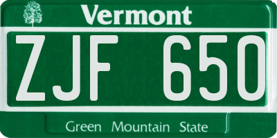 VT license plate ZJF650