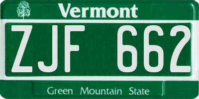 VT license plate ZJF662