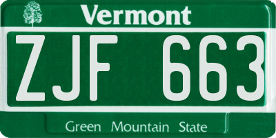 VT license plate ZJF663