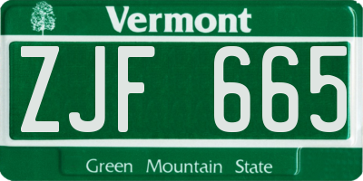 VT license plate ZJF665