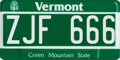 VT license plate ZJF666