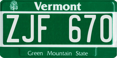 VT license plate ZJF670